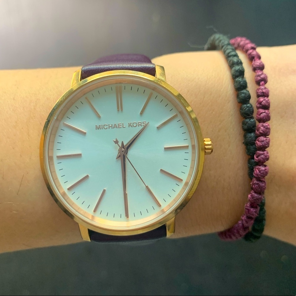 Michael Kors Leather Watch - Purple and Rose Gold